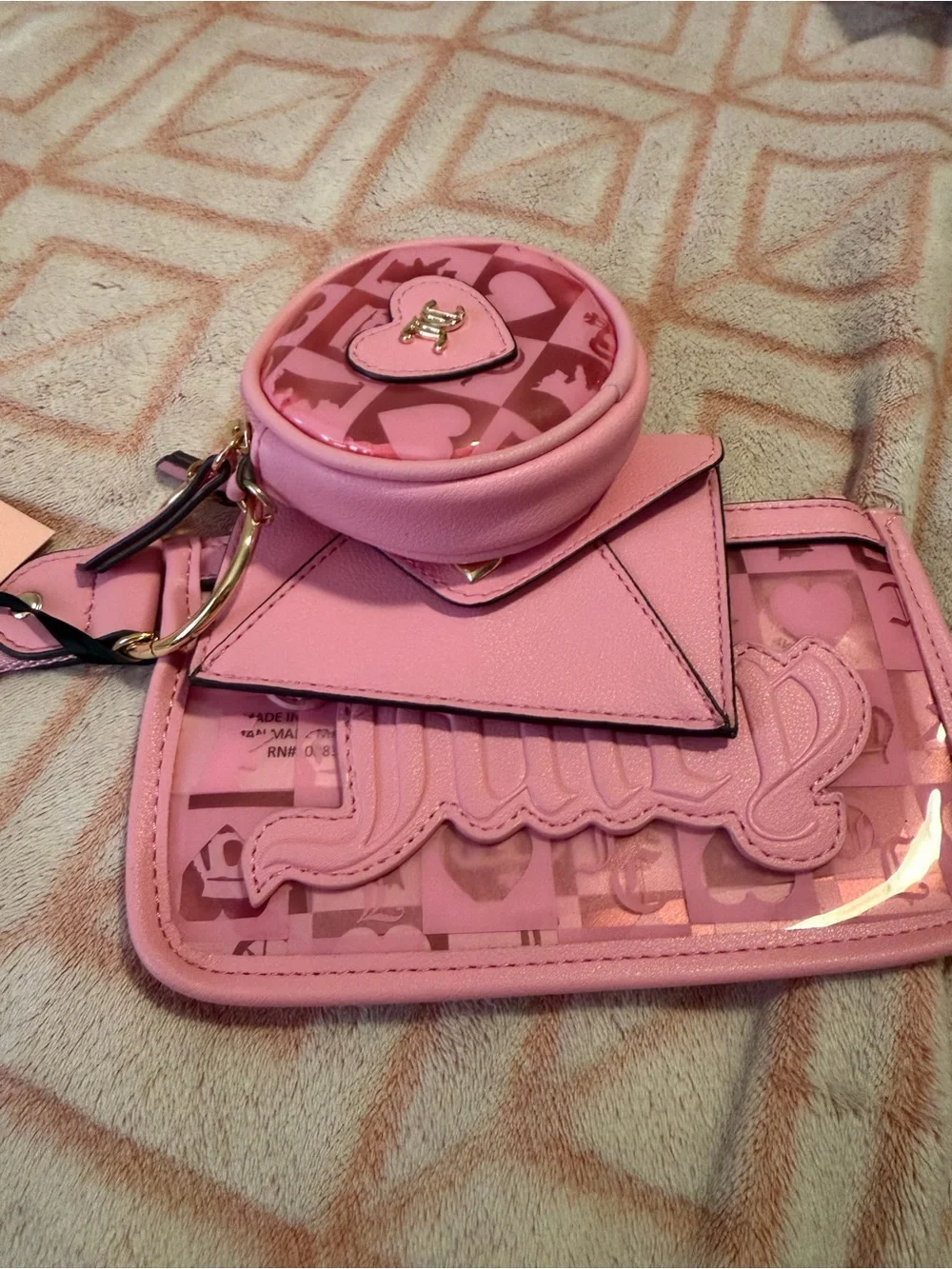 Pink Women's Keychain Pouch Set with Coin Case and Card Holder